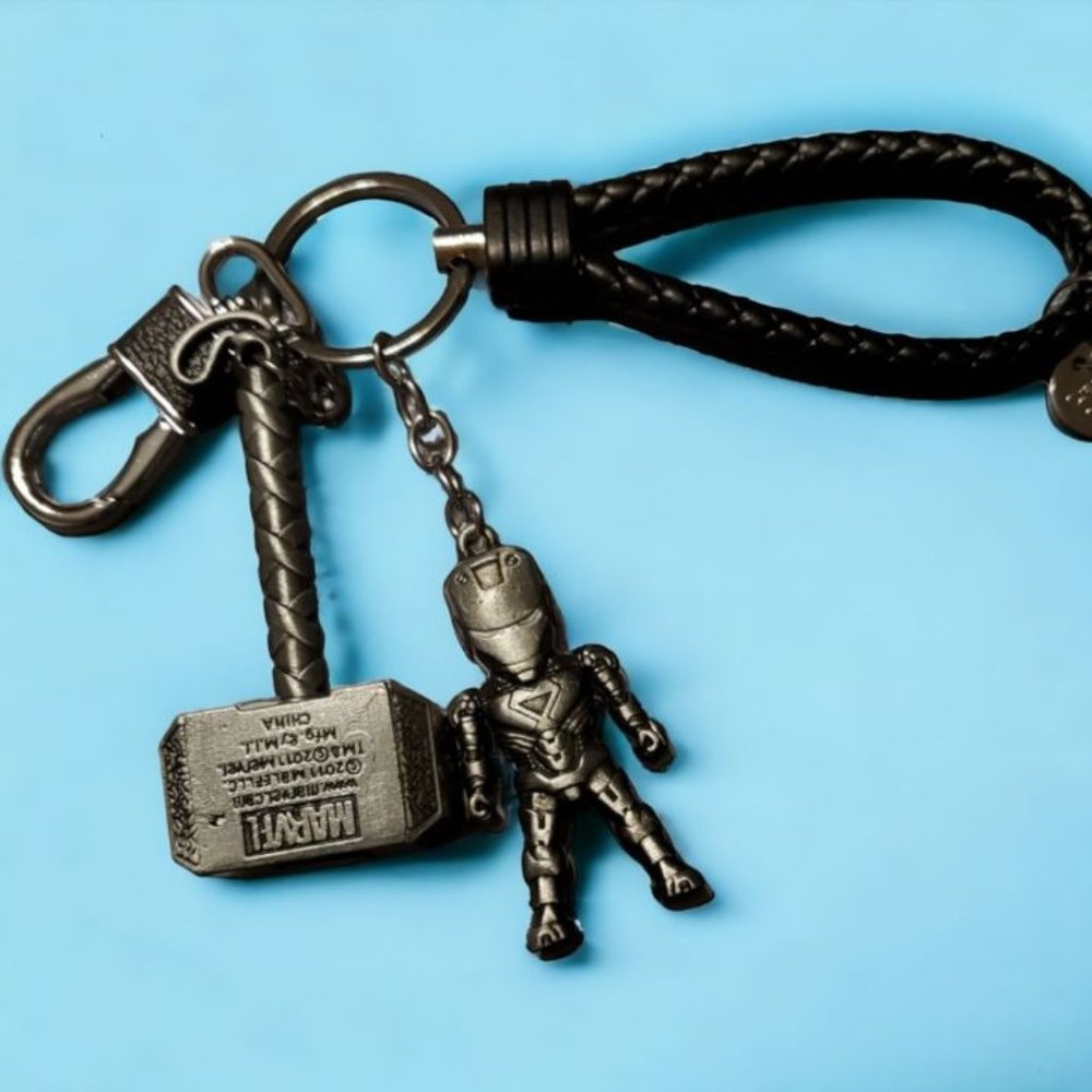8" Avengers Keychain Thor & Iron Man, Leather Braided Strap - NEW!
